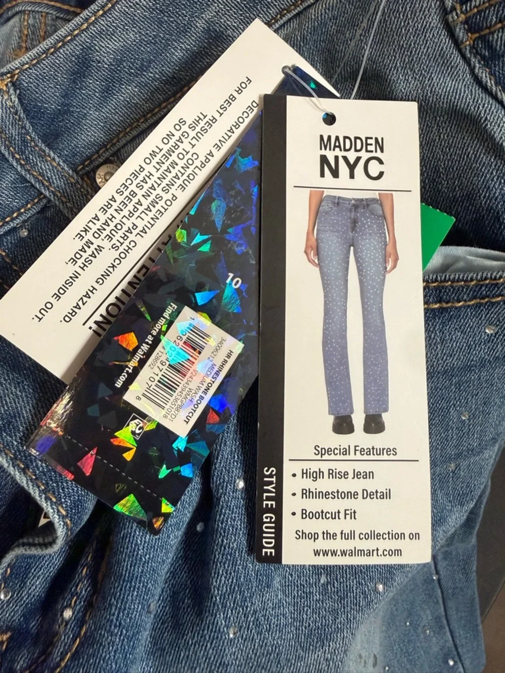 Deadstock Madden NYC Rhinestone Bootcut Jeans High Rise Medium Wash NWT Size 10 - Picture 8 of 11